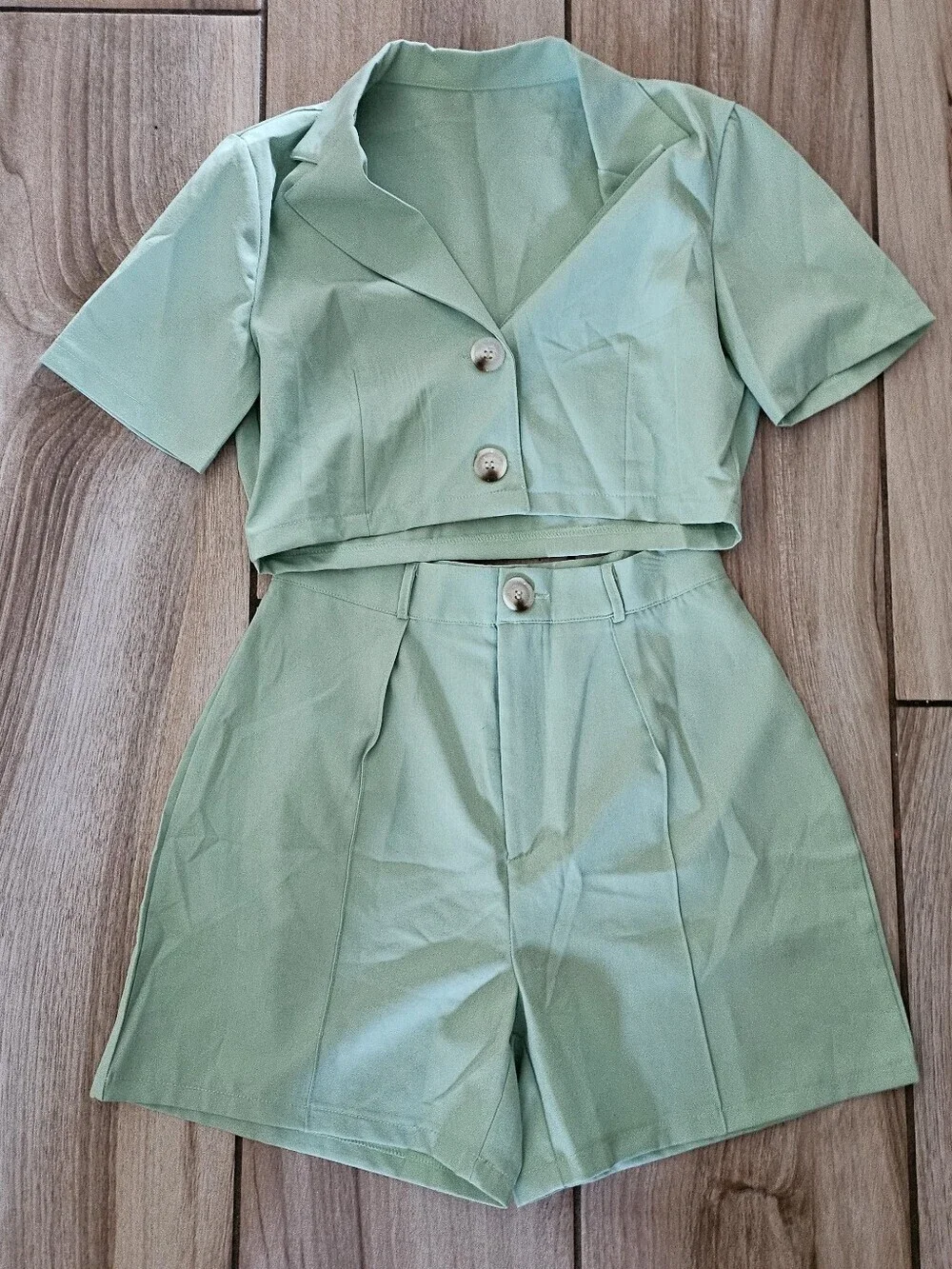 SHEIN Women 2Piece Mint Green Crop Blazer & High Waist Shorts Set SizeS.